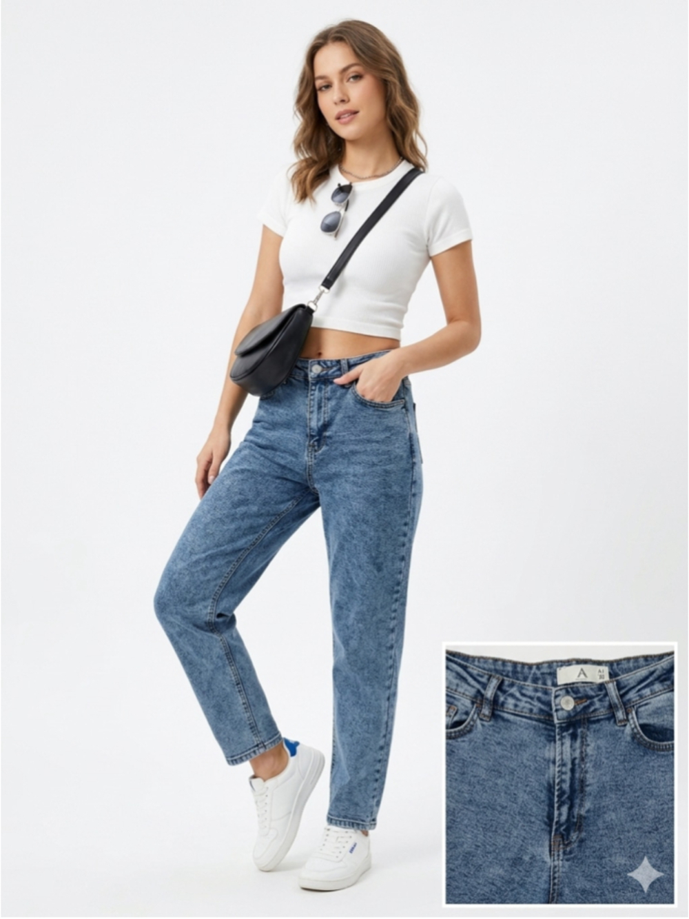 Women's Arox Premium Style Vintage Wash Mom Jeans - Size 33 - 664